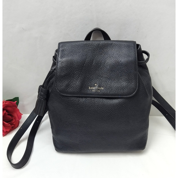 Kate Spade New York Black Pebbled Leather Flap Closure Top Handle Backpack main image 7